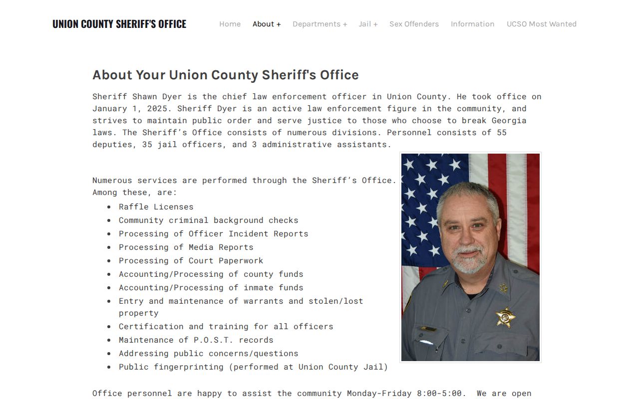 Union County Sheriff's Office services and records information