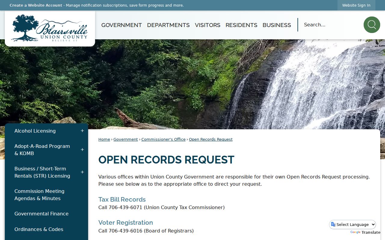 Union County open records request routing page