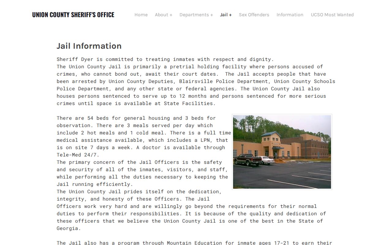 Union County Sheriff's Office jail information page