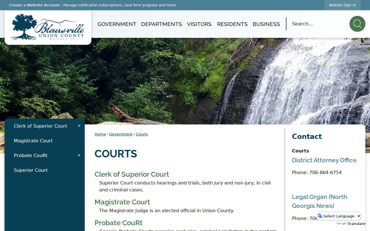 Official Union County courts directory page