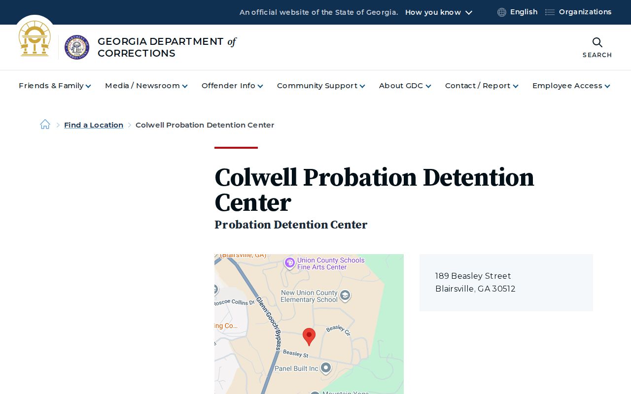 Georgia Department of Corrections Colwell Probation Detention Center page