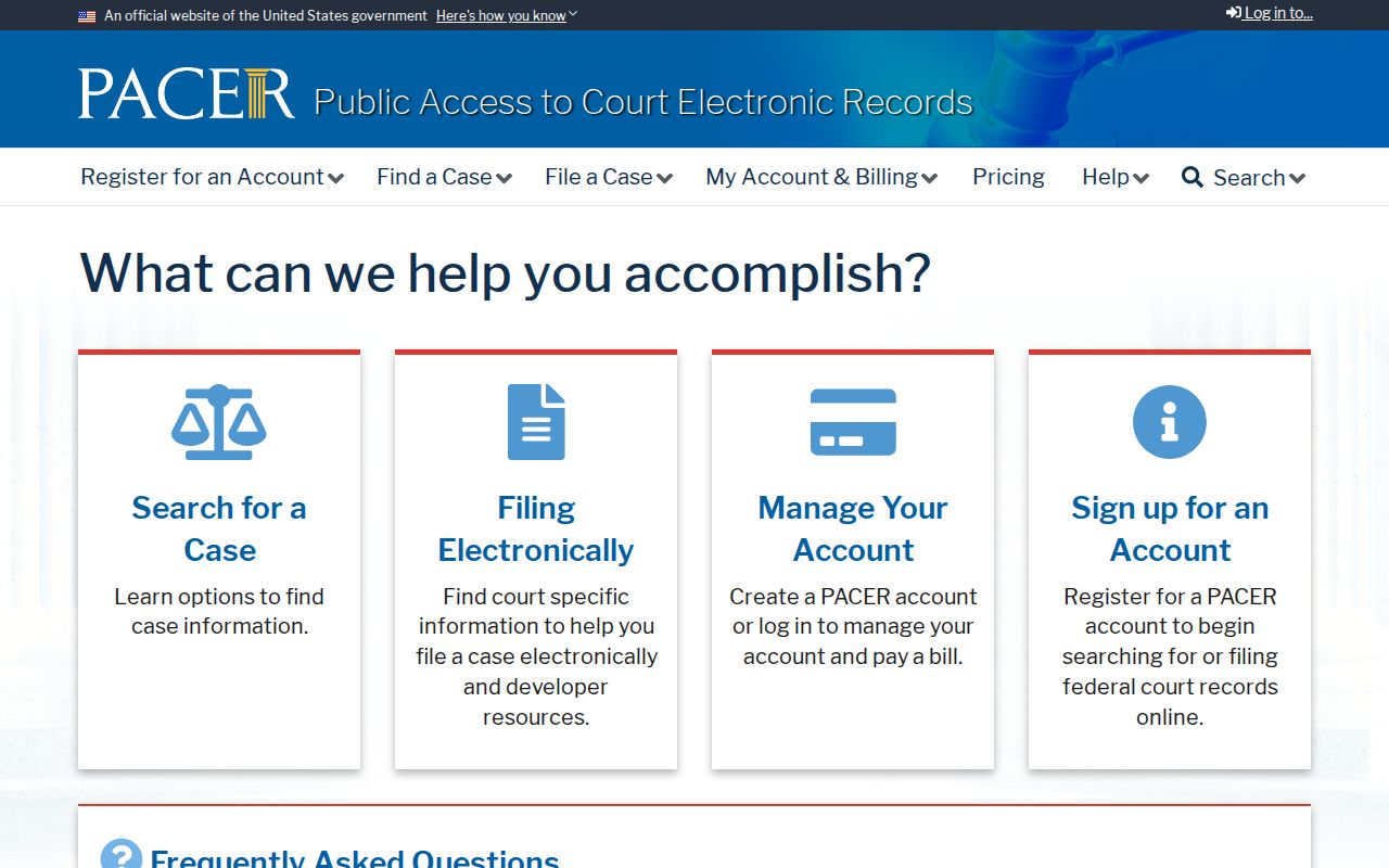 PACER official federal court records access portal