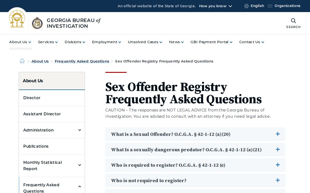 Georgia sex offender registry frequently asked questions page