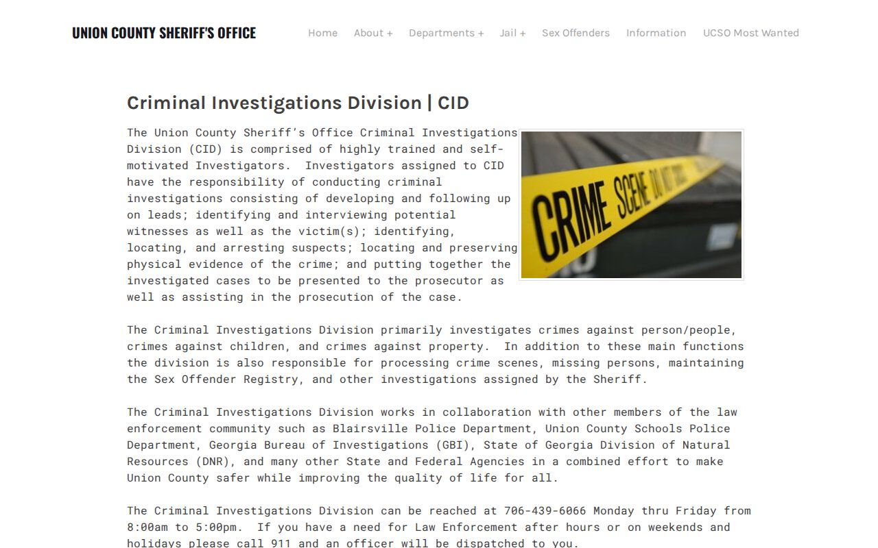 Union County Sheriff's Office CID registry responsibilities